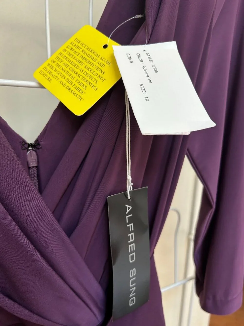 ALFRED SUNG 3/4 Sleeve CLASSIC V-Neck Gown SIZE 10 in Aubergine Purple NWT - Picture 4 of 11